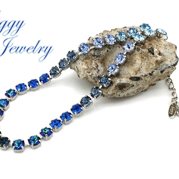 Blue Cascade Gradient Ombré Tennis Necklace made with Austrian Crystals - Picture 5 of 8